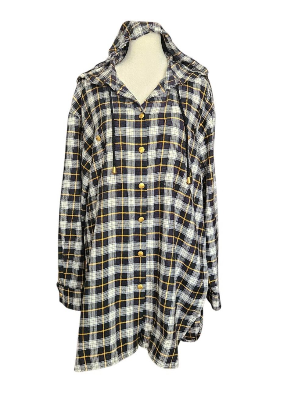 ESCADA Sport Womens M Lightweight Blue Plaid Flannel Hooded Jacket Wool Blend